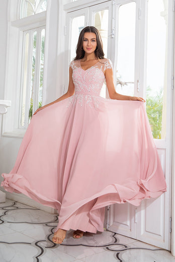 Rosa Perlen Chiffon Kleid der Brautmutter