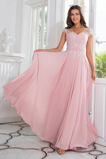 Rosa Perlen Chiffon Kleid der Brautmutter