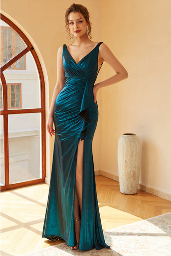 Peacock Blue Ruched Long Prom Kleid