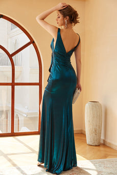 Peacock Blue Ruched Long Prom Kleid