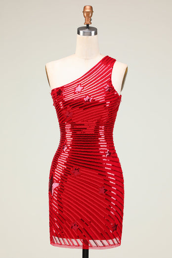 Glitzerndes Rotes Kurzes Partykleid mit Pailletten und Sternen