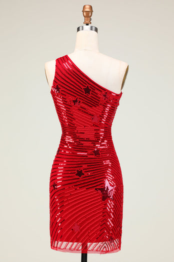 Glitzerndes Rotes Kurzes Partykleid mit Pailletten und Sternen