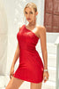 Laden Sie das Bild in den Galerie-Viewer, Bodycon One Shoulder Rotes kurzes Cocktailkleider mit Perlenstickerei