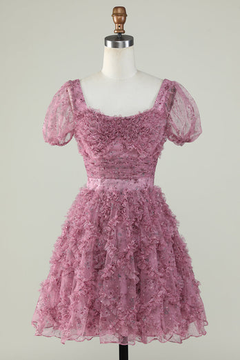 Wunderschönes A Line Floral Dusty Rose Cocktailkleid mit Rüschen