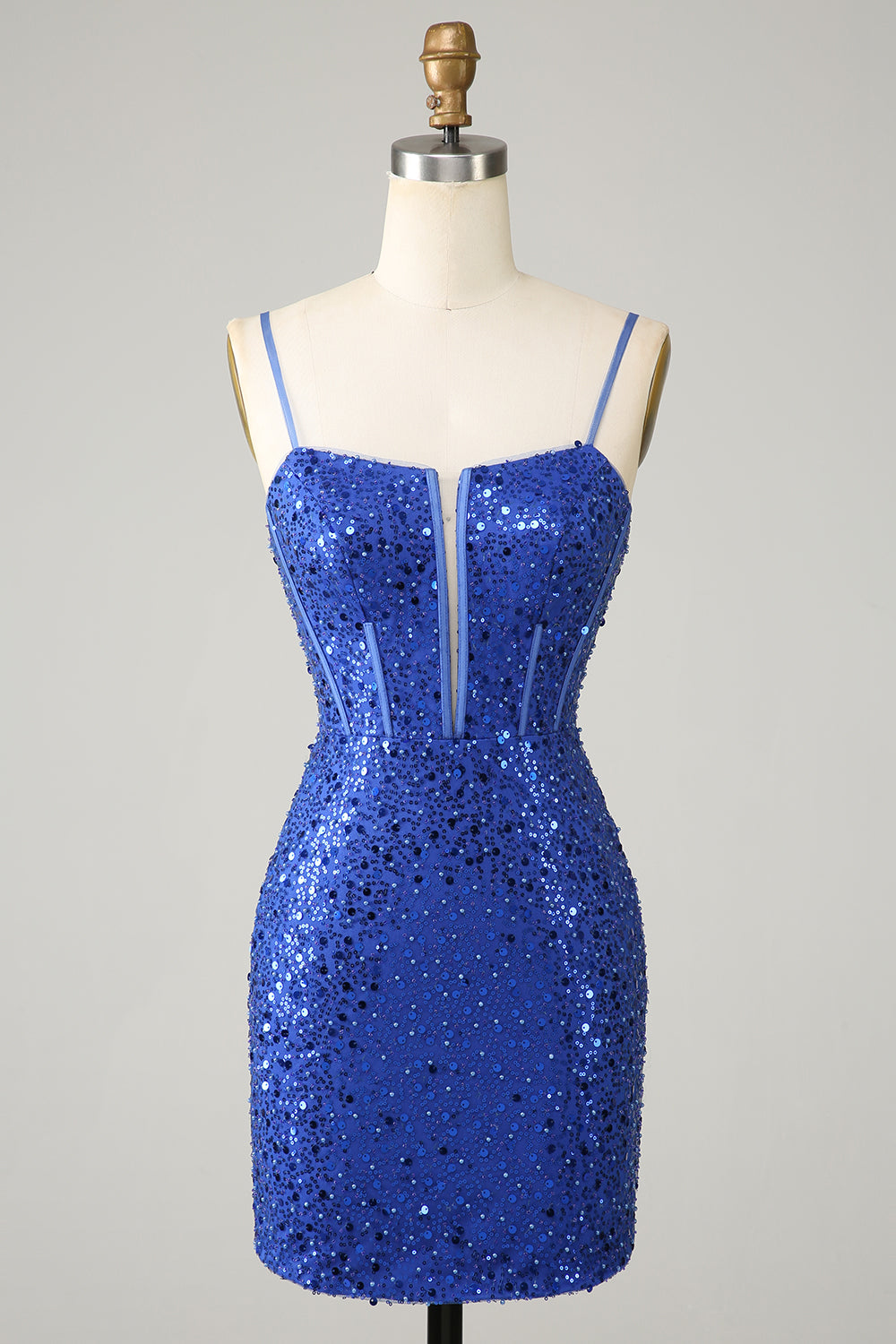 Königsblaues Bodycon Glitzerndes Spaghettiträger-Cocktailkleid