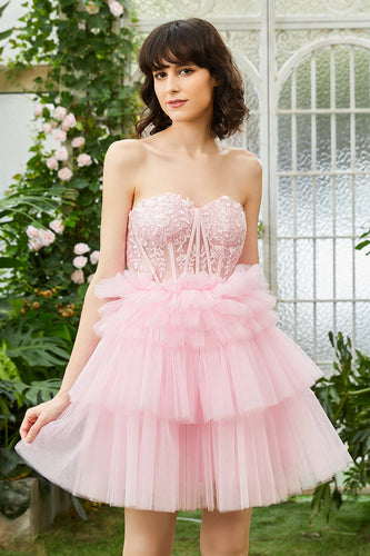 A-Linie Sweetheart Rosa Kurzes Cocktailkleid