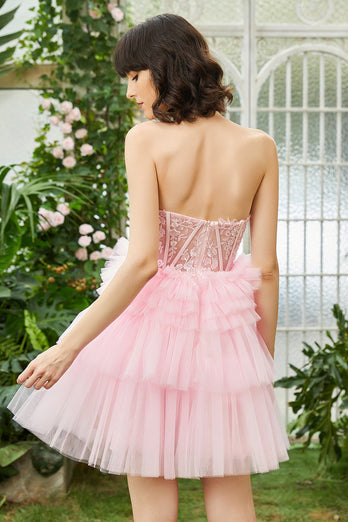 A-Linie Sweetheart Rosa Kurzes Cocktailkleid