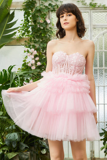 A-Linie Sweetheart Rosa Kurzes Cocktailkleid