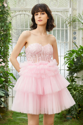 A-Linie Sweetheart Rosa Kurzes Cocktailkleid