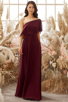 Ein Schulter Burgundy Chiffon Brautjungfernkleid