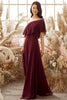 Laden Sie das Bild in den Galerie-Viewer, Ein Schulter Burgundy Chiffon Brautjungfernkleid