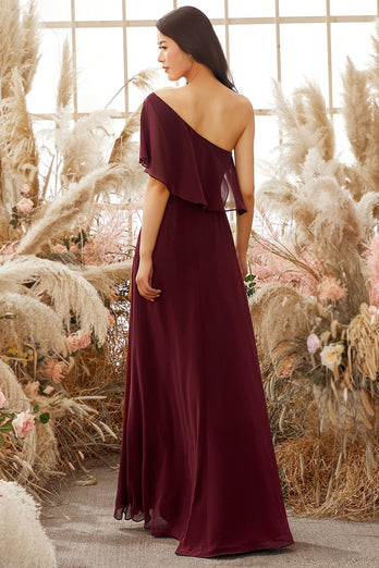 Ein Schulter Burgundy Chiffon Brautjungfernkleid