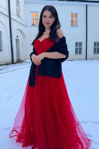 Rot lang A line Spaghettiträger Abendkleid