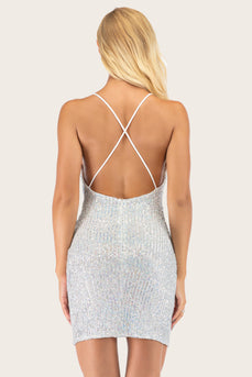 Silber Pailletten Bodycon Cocktailkleid