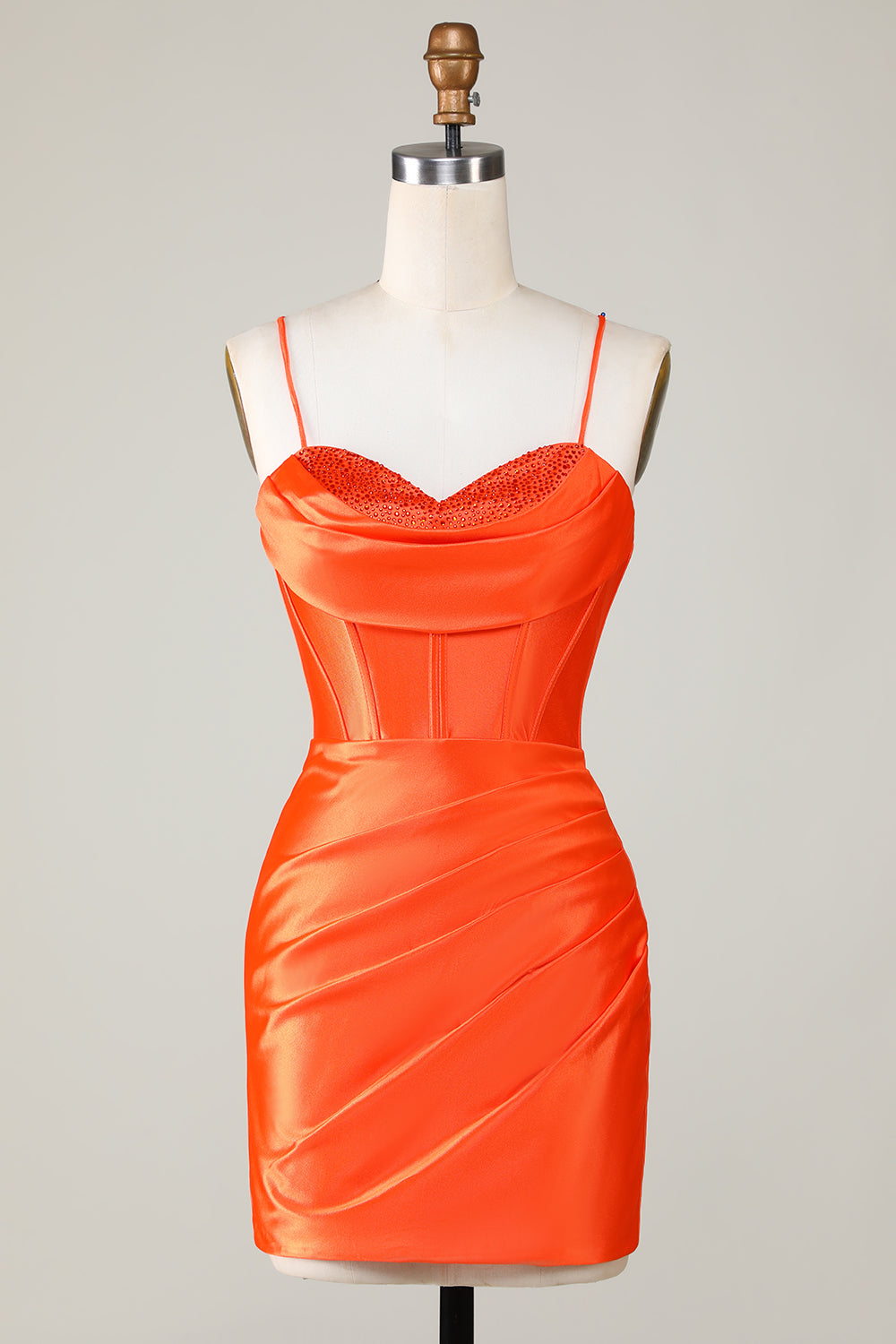 Glitzerndes orangefarbenes Perlenkorsett Enges kurzes Cocktailkleid