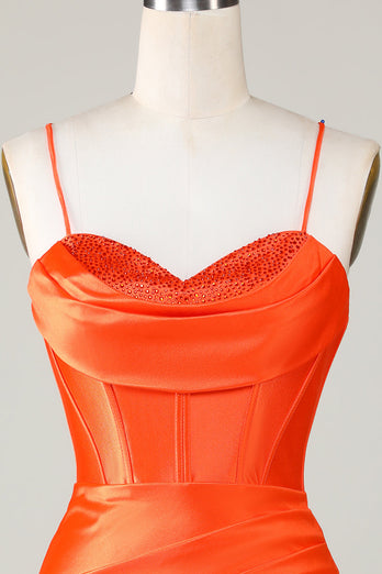 Glitzerndes orangefarbenes Perlenkorsett Enges kurzes Cocktailkleid