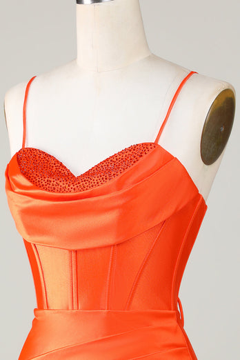 Glitzerndes orangefarbenes Perlenkorsett Enges kurzes Cocktailkleid