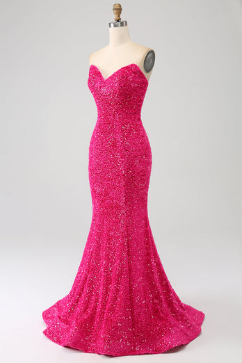 Bling Meerjungfrau Herzchen Rosa Pailletten Langes Ballkleid