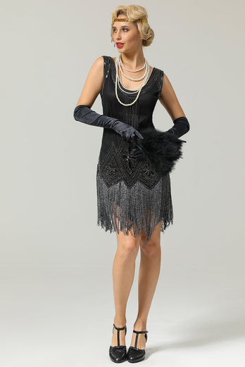 Schwarze 1920er Jahre Pailletten Flapper Kleid