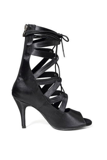 Black Lace Up Open Toed High Stiefel