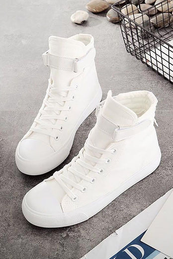 Weiße High-Top-Sneaker aus Canvas mit Schnalle