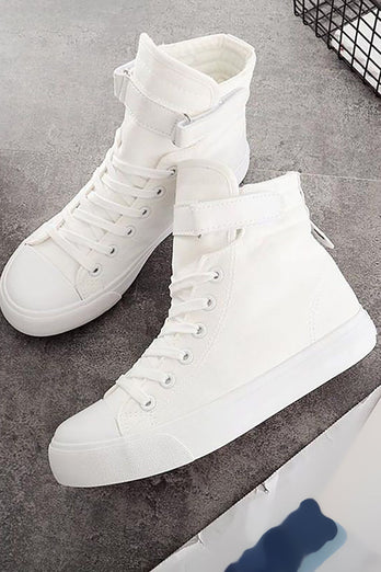 Weiße High-Top-Sneaker aus Canvas mit Schnalle