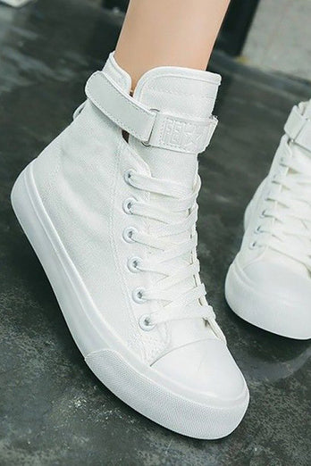 Weiße High-Top-Sneaker aus Canvas mit Schnalle