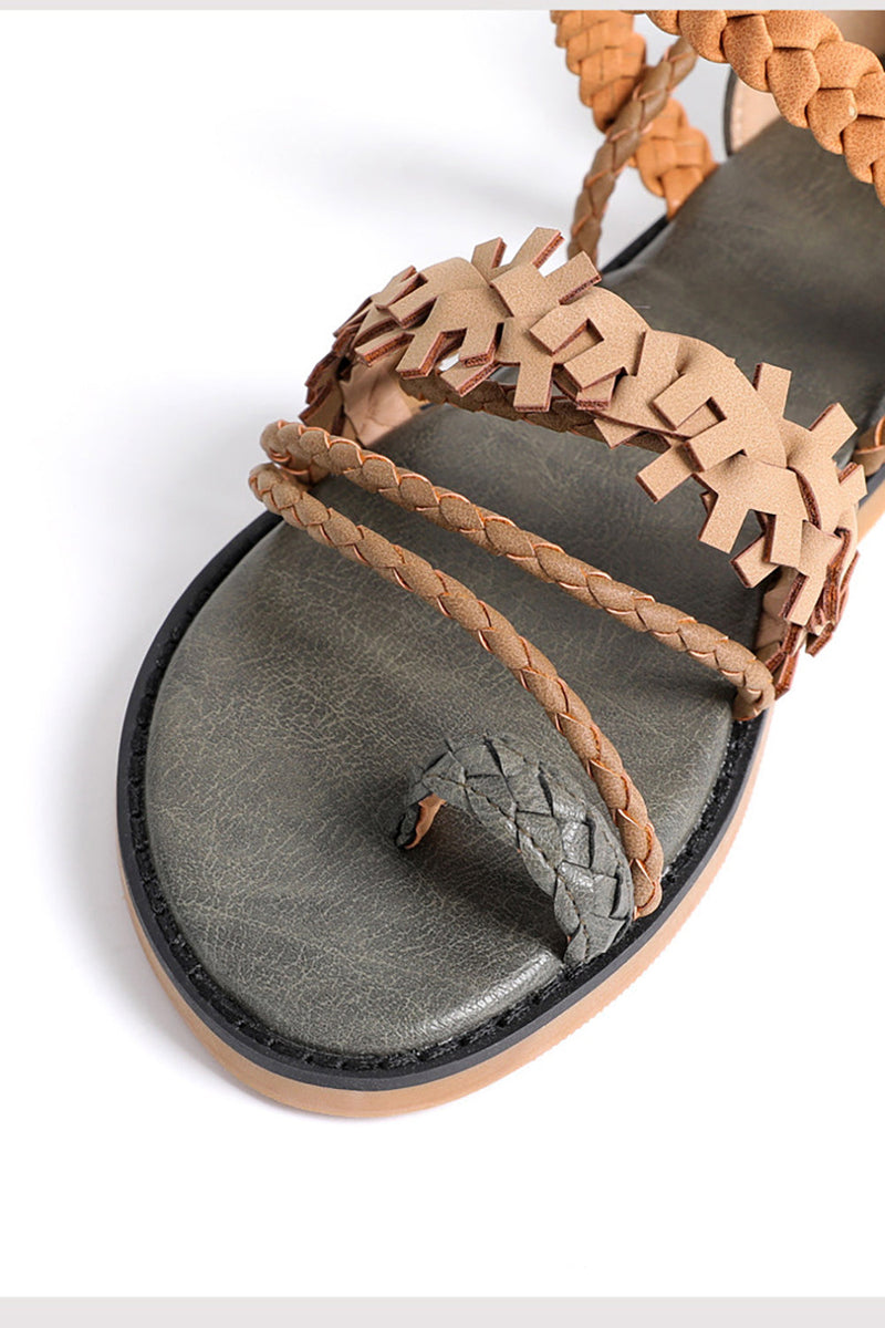 Laden Sie das Bild in den Galerie-Viewer, Army Green Casual Riemchensandalen