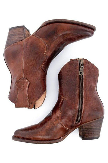 Braune PU-Leder-Boho-Stiefel aus klobigen Stählen