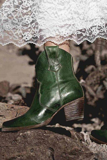 Braune PU-Leder-Boho-Stiefel aus klobigen Stählen