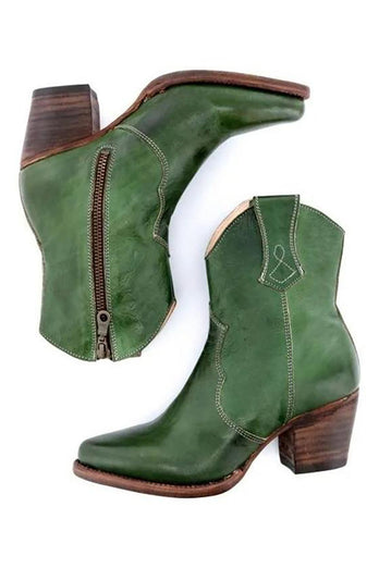 Braune PU-Leder-Boho-Stiefel aus klobigen Stählen