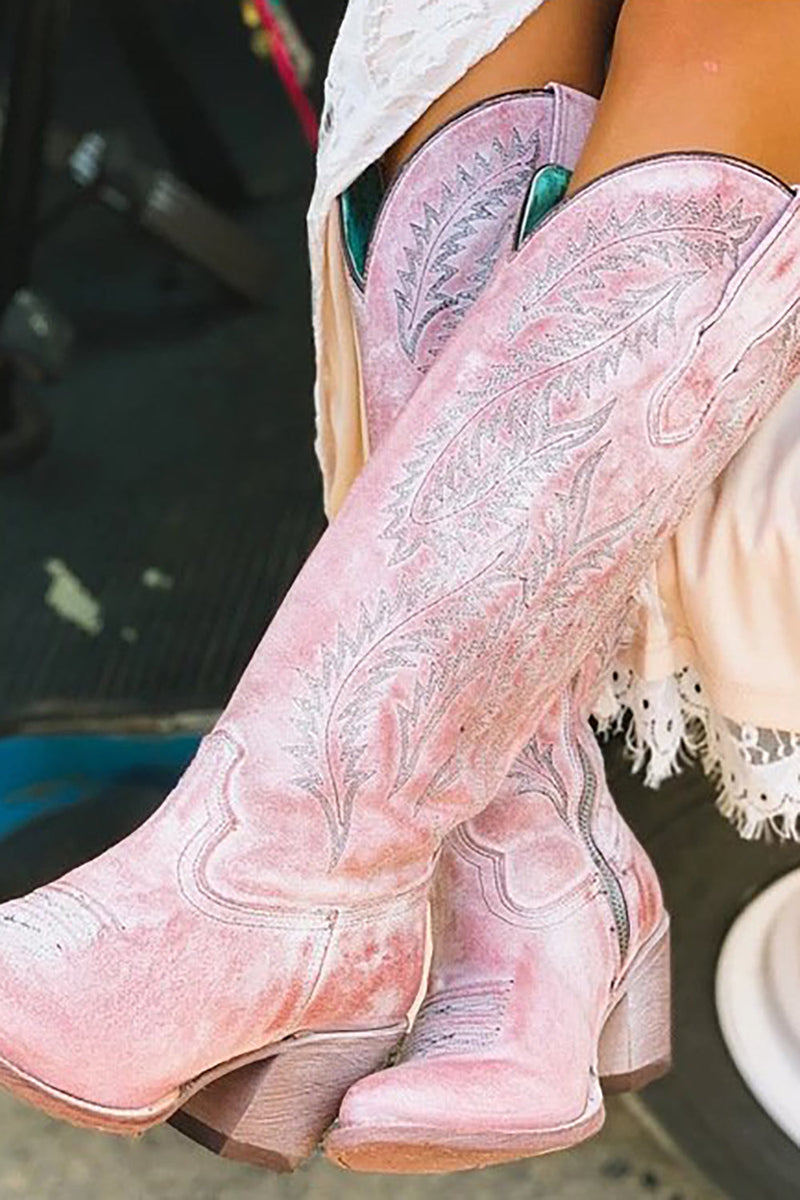 Laden Sie das Bild in den Galerie-Viewer, Dusty Rose bestickte Mid Wade Cowgirl Boho Stiefel