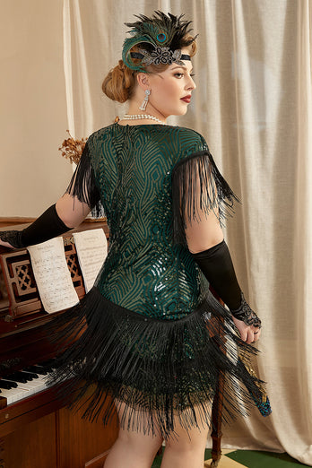 Dunkelgrünes Plus Size Gatsby Kleid aus den 1920er Jahren