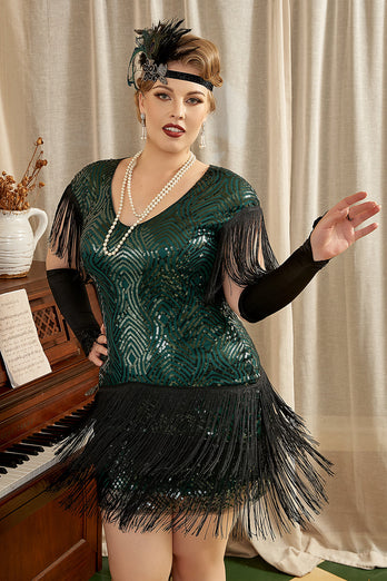 Dunkelgrünes Plus Size Gatsby Kleid aus den 1920er Jahren