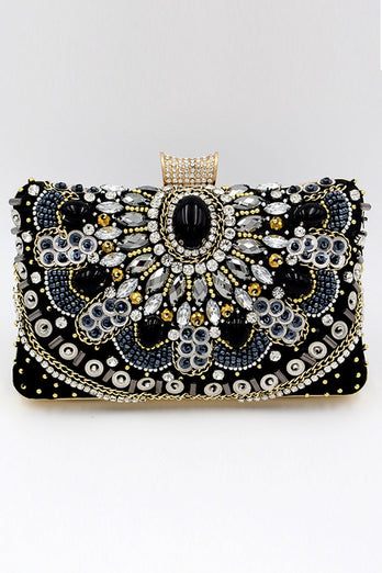 Schwarze Perlenschulterkette Abend Clutch