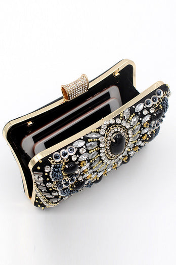 Schwarze Perlenschulterkette Abend Clutch