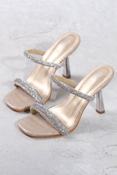 Square Toe Strassstein Stiletto Sandalen