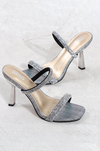 Square Toe Strassstein Stiletto Sandalen