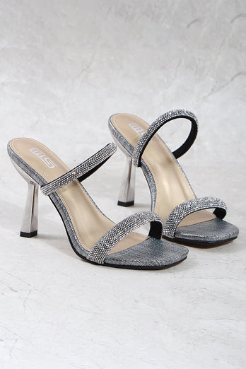 Square Toe Strassstein Stiletto Sandalen