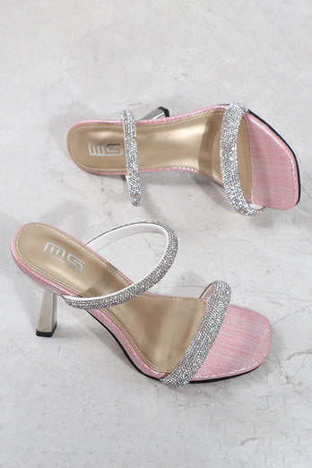 Square Toe Strassstein Stiletto Sandalen