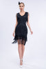 Laden Sie das Bild in den Galerie-Viewer, V-Ausschnitt Schwarz Perlen Roaring 20s Gatsby Fransen Flapper Kleid