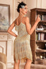 Laden Sie das Bild in den Galerie-Viewer, Goldenes Spaghettiträger Fransen Roaring 20s Great Gatsby Kleid