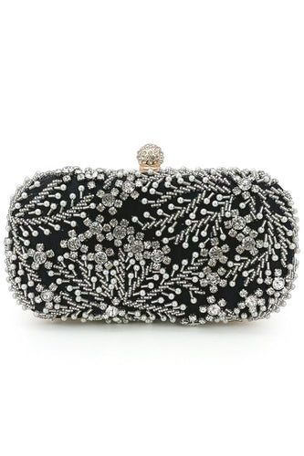 Funkelnde Party-Clutch mit schwarzen Strasssteinen und Perlen