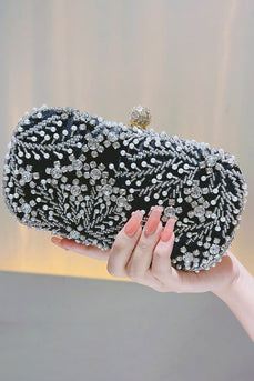 Funkelnde Party-Clutch mit schwarzen Strasssteinen und Perlen