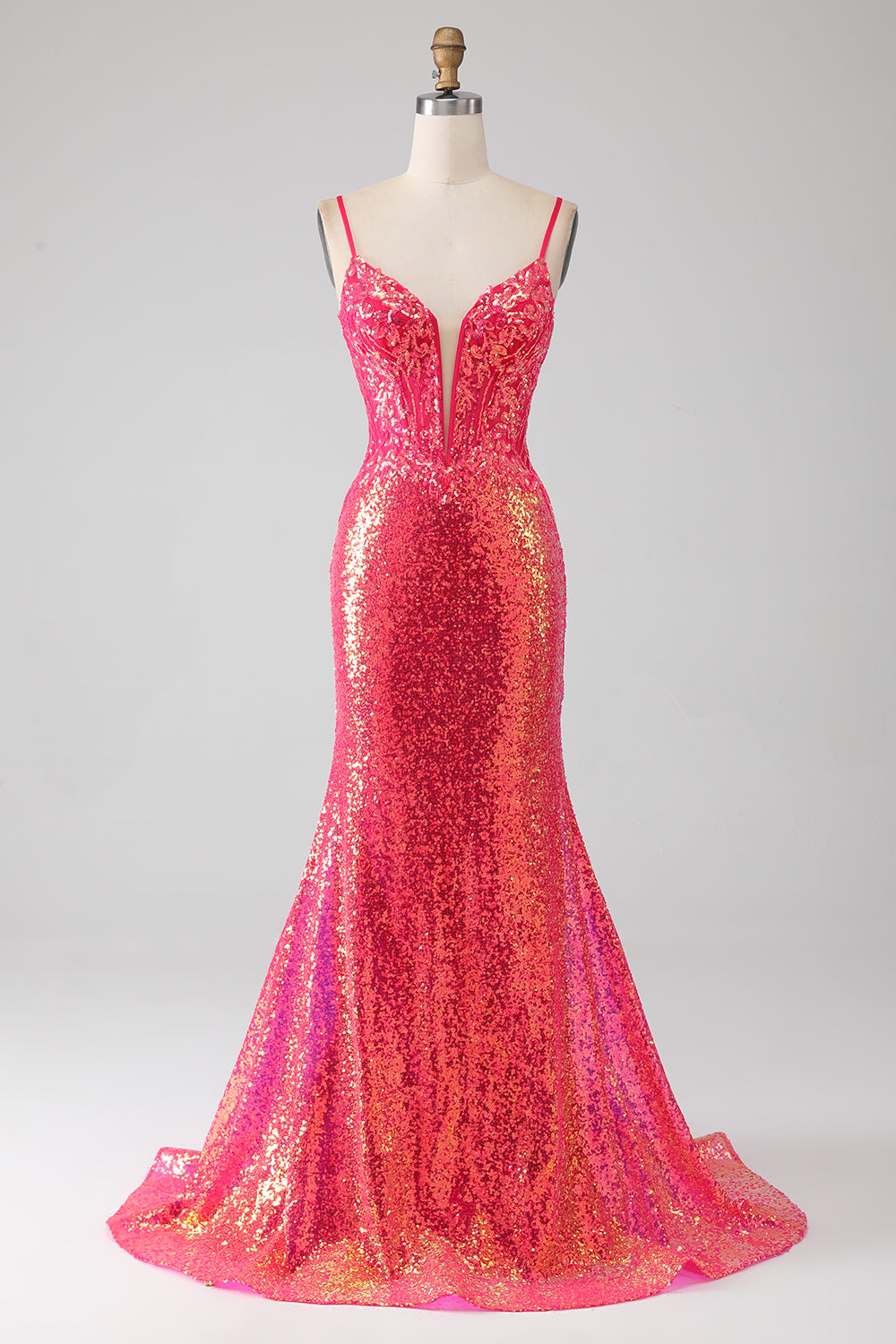 Glitzernde Meerjungfrau Fuchsia Ballkleid mit Pailletten