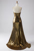 Laden Sie das Bild in den Galerie-Viewer, Glitzernd Mermaid Golden Metallic Langes Ballkleid mit Schlitz