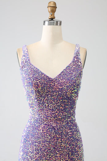 Sparkly Mermaid Helllila Pailletten Ballkleid mit Schlitz