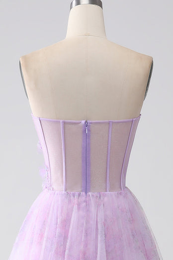 Lavendel Trägerloses Korsett-Ballkleid mit Perlen