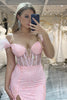 Laden Sie das Bild in den Galerie-Viewer, Glitzer Rosa Meerjungfrau Langer Korsett Ballkleid mit Applikationen