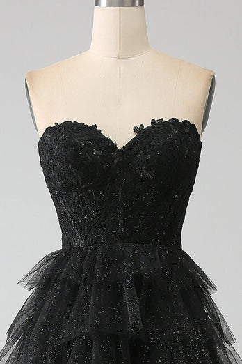 Glitter Sweetheart Schwarzes Korsett Ballkleid mit Schlitz